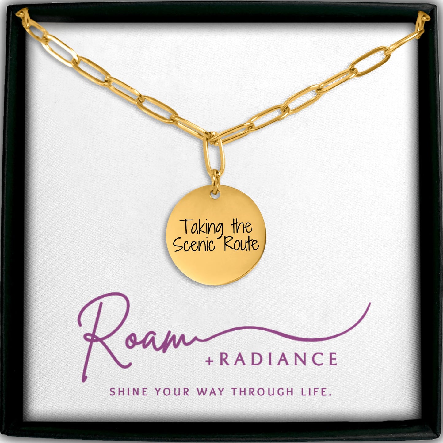 "Taking the Scenic Route" Paperclip chain Coin Necklace