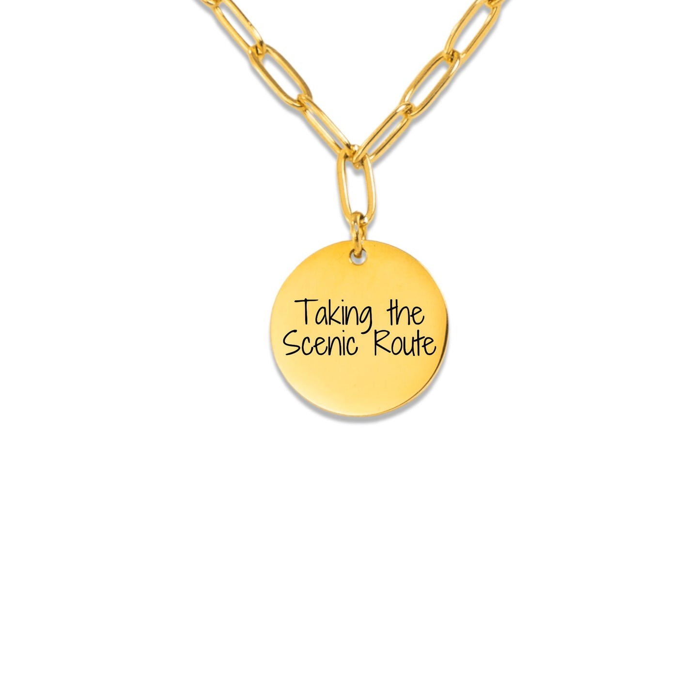 "Taking the Scenic Route" Paperclip chain Coin Necklace